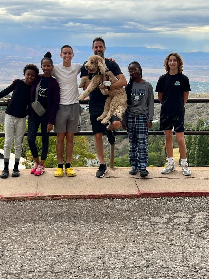 The Dolans, with the dog, overlooking Jerome