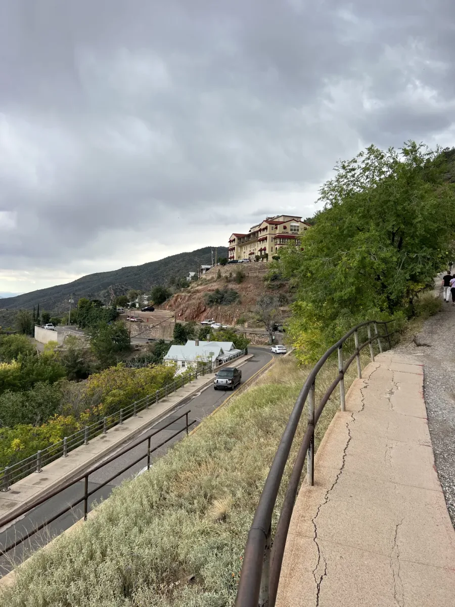 The Jerome Grand Hotel perched on the hillside above the winding streets of Jerome