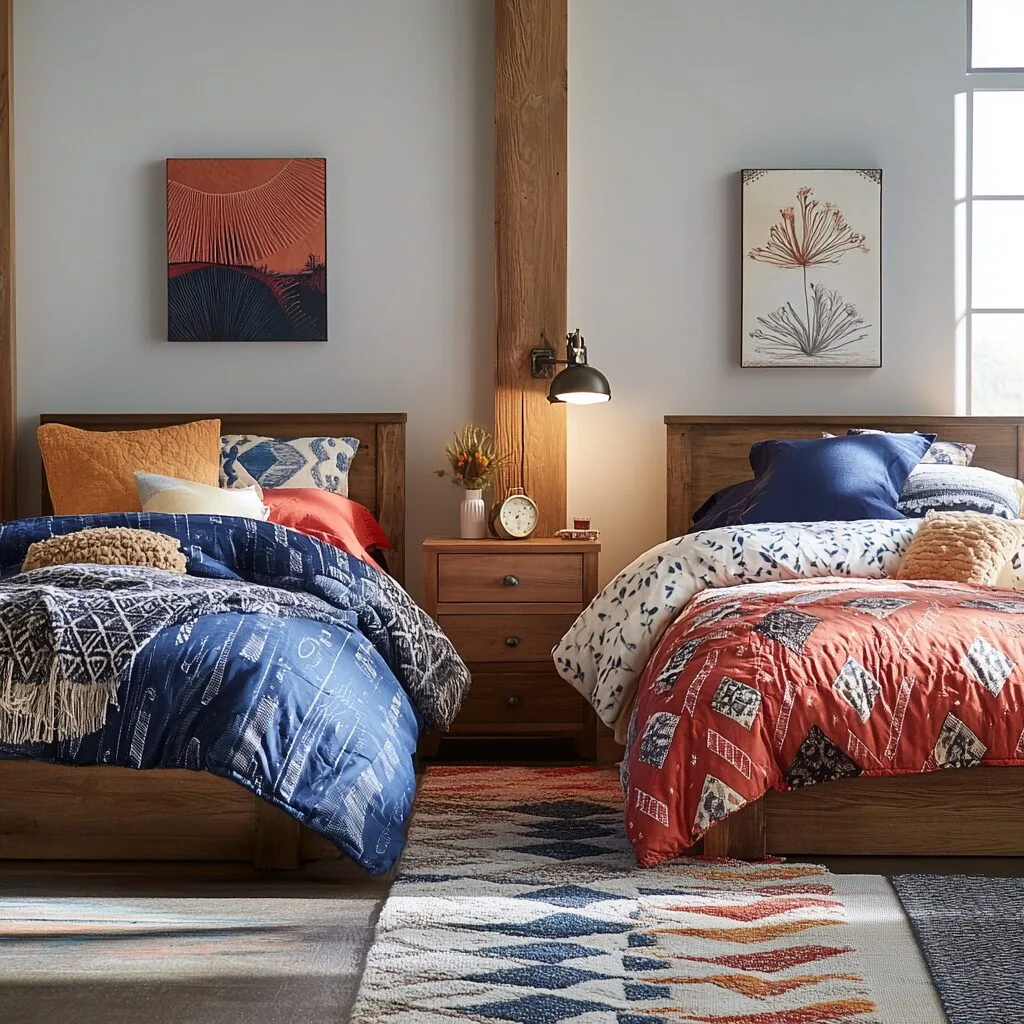 A bedroom with two separate beds